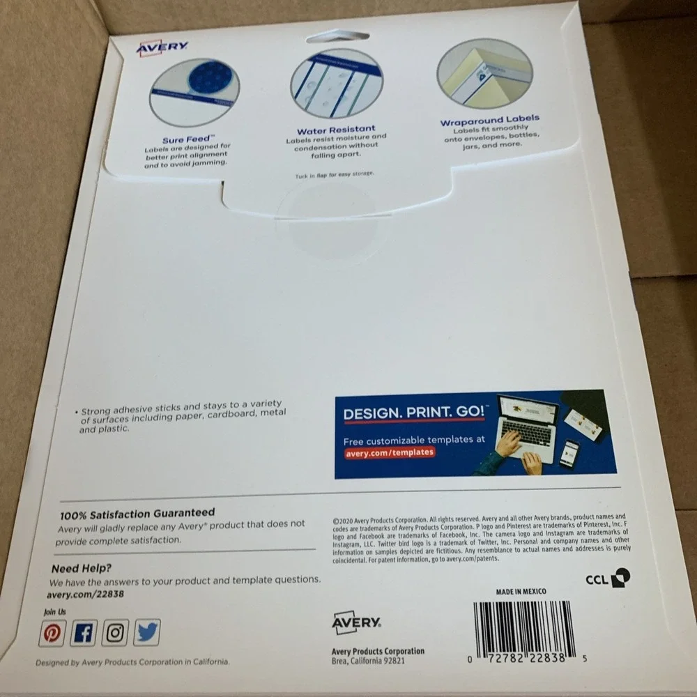 Avery 22838 50 Wrap Around M Labels‎ 1 3/4 X 7 7/8